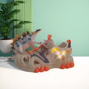 迪乐龙儿童鞋男童凉鞋夏季新款宝宝亮灯鞋发光夏恐龙休闲透气凉鞋