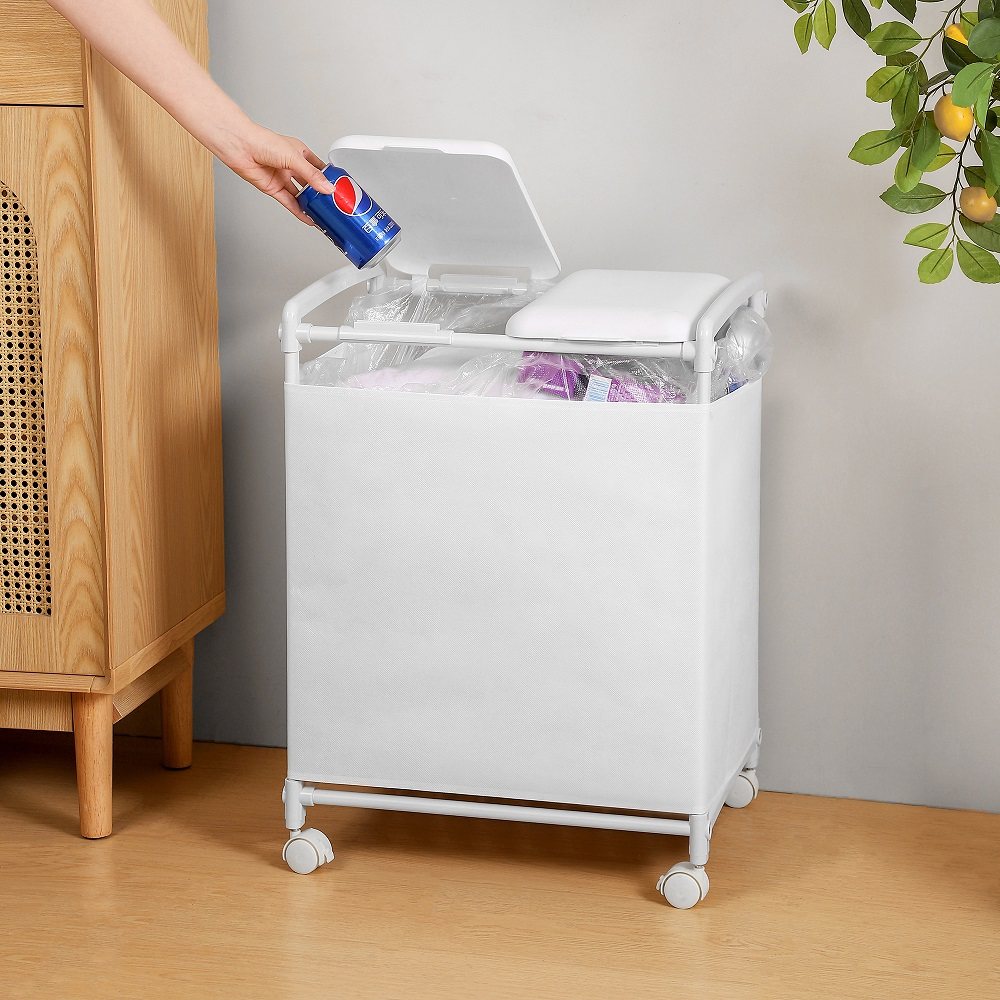 垃圾分类架带盖子围布2分类垃圾桶万向轮轻易换袋大容量宿舍家用