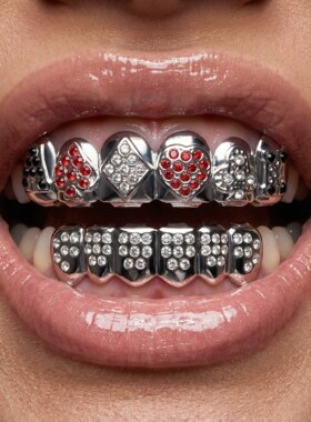 时尚扑克牌欧美热卖Hiphop嘻哈装饰牙套带钻金teeth gr欧美热卖