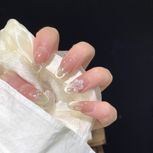 绿色猫眼小钻立体冰花美甲贴片