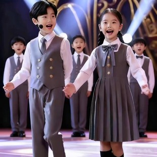儿童合唱服演出服主持礼服男童小学生班服学院风女口才朗诵表演服