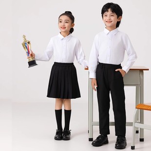 儿童礼服白色衬衣男童衬衫黑色西裤合唱演出服小学生女童短裙套装