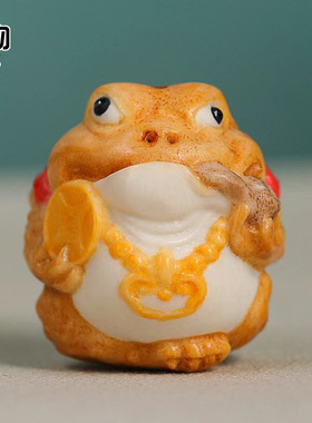 天然鹿角雕刻金蟾吊坠配珠手工彩绘根付挂件项坠配饰配件