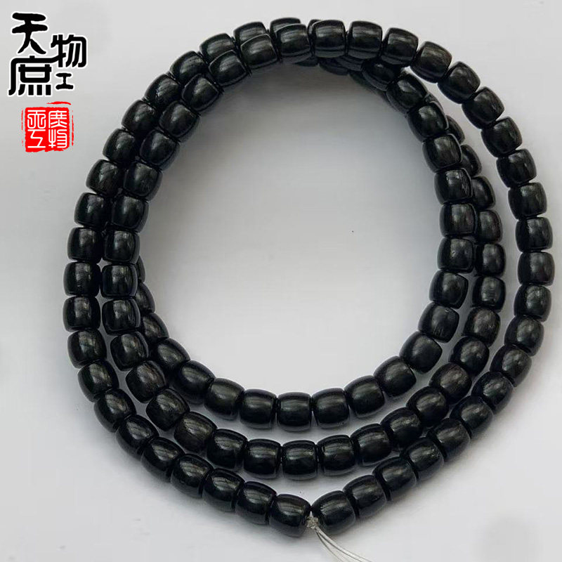 天然驴蹄子直切桶珠佛珠原黑色鱼籽纹108颗长串文玩珠串