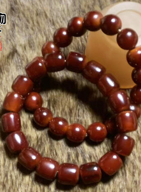 天然暗红牦牛角圆珠桶珠手串古法熏色不掉色高密手链文玩珠串