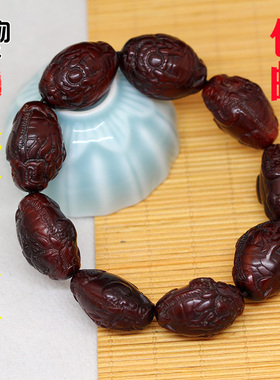 牦牛角暗红色雕刻龙龟手串手链