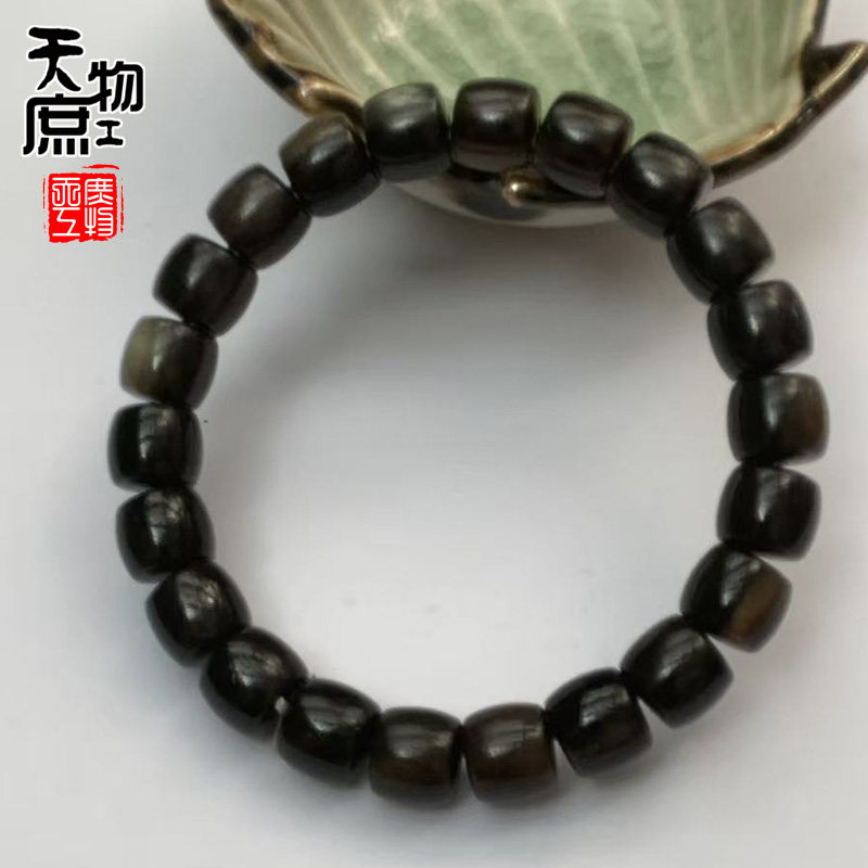 天然驴蹄子直切桶珠手串原黑色鱼籽纹哑光手链文玩珠串