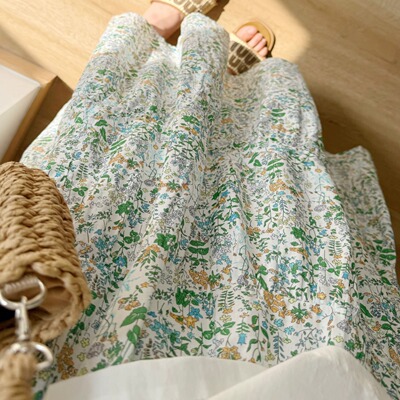 生机勃勃小花园。独家定染CHU口品质精纺薄棉A字显瘦蛋糕裙中长款