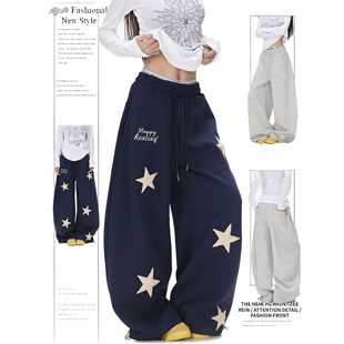 子 女直筒街头阔腿拖地长裤 DUSK美式 复古星星刺绣休闲运动弯刀卫裤