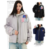 DUSK美式 复古魔术贴刺绣飞行服外套女春秋季 情侣潮牌宽松夹克上衣