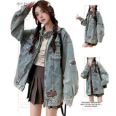 复古牛仔外套女春秋水洗做旧工装 DUSK 美式 夹克vintage立领机车服