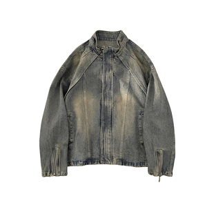 宽松小众夹克 立领开衫 DUSK美式 复古高街潮做旧牛仔外套女春秋新款