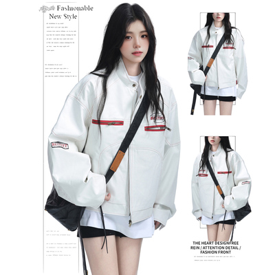 DUSK美式高街PU皮衣机车服女春秋设计感小众宽松潮牌短款夹克外套