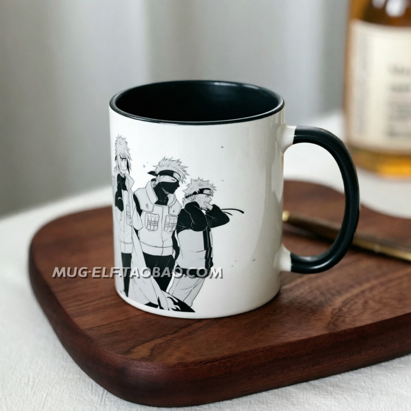 火影忍者周边马克杯卡卡西黑白漫画风陶瓷水杯家用办公室动漫礼物
