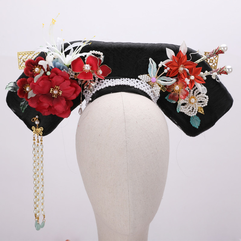 古装清朝旗头皇后妃子发饰古装公主清宫摄影格格红色系头饰2099d