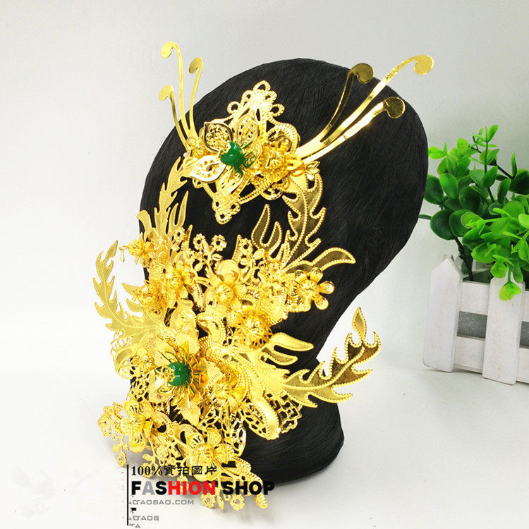 古装唐朝贵妃飞天发髻头饰金色皇冠 芈月传凤冠复古 演出发包发钗