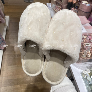 日本francfranc优雅手工缝制珍珠室内拖鞋家居鞋