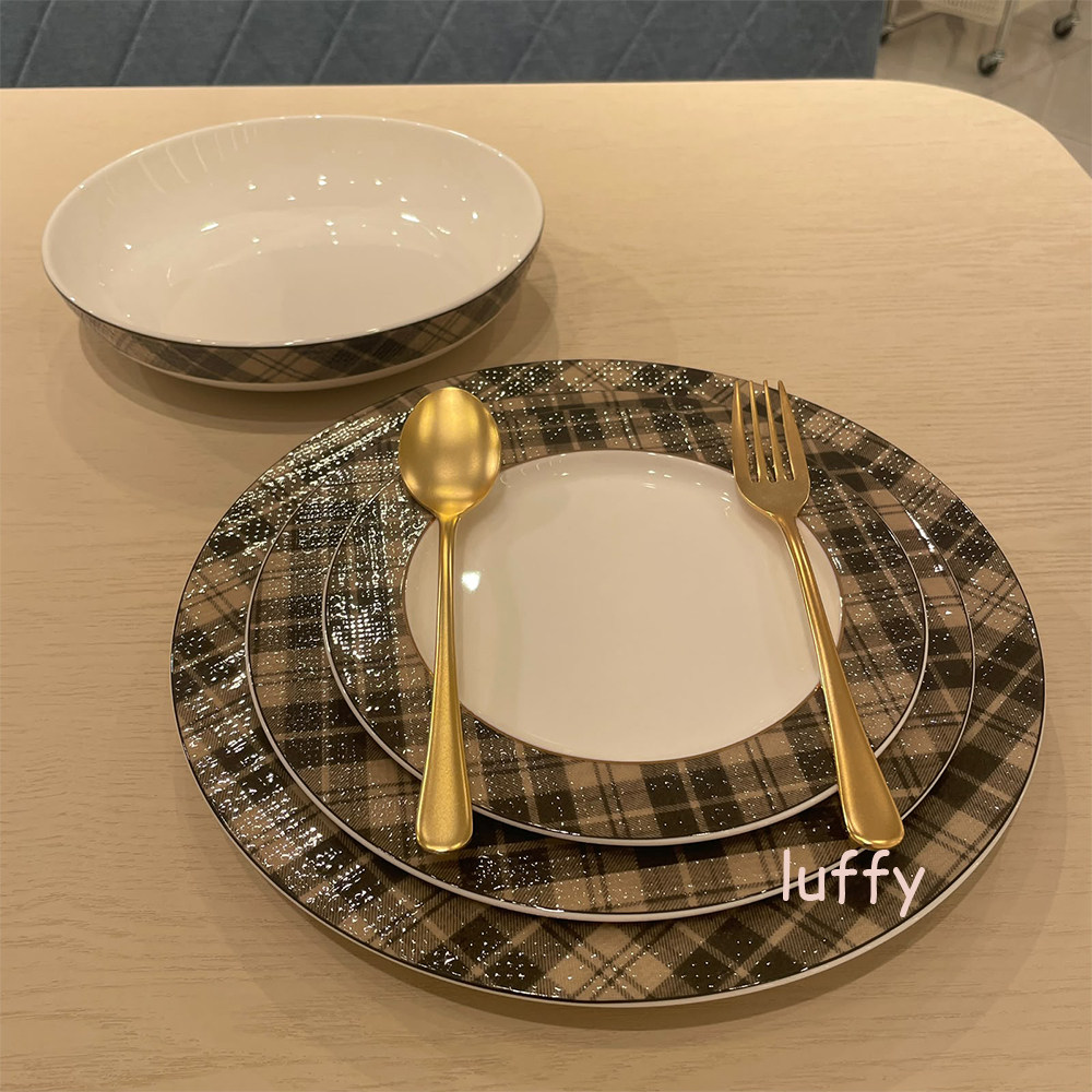 日本francfranc立体格纹餐盘菜盘西餐盘点心盘