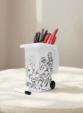 Luckies可涂鸦创意桌面垃圾桶造型笔筒可爱办公桌面装饰