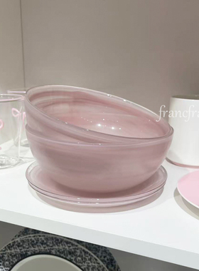 日本francfranc粉色玻璃水墨沙拉碗面碗点心盘首饰盘