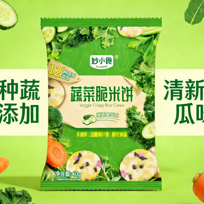 妙小食蔬菜脆米饼清新黄瓜味40克袋装芝士玉米脆非油炸膨化食品