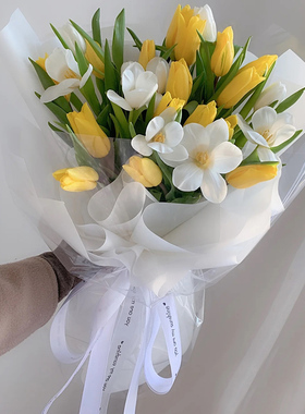 进口白粉郁金香混搭花束杭州鲜花同城速递生日配送订花店上门爱人