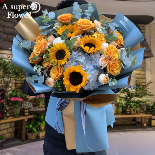 教师节杭州鲜花速递同城向日葵玫瑰花混搭花束生日订花店配送上门 - 封面