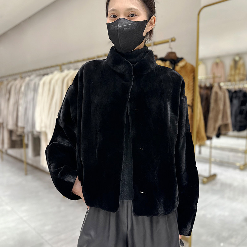 立领宝嘉美貂皮大衣进口整貂年轻时尚黑色水貂皮草女外套2024新品