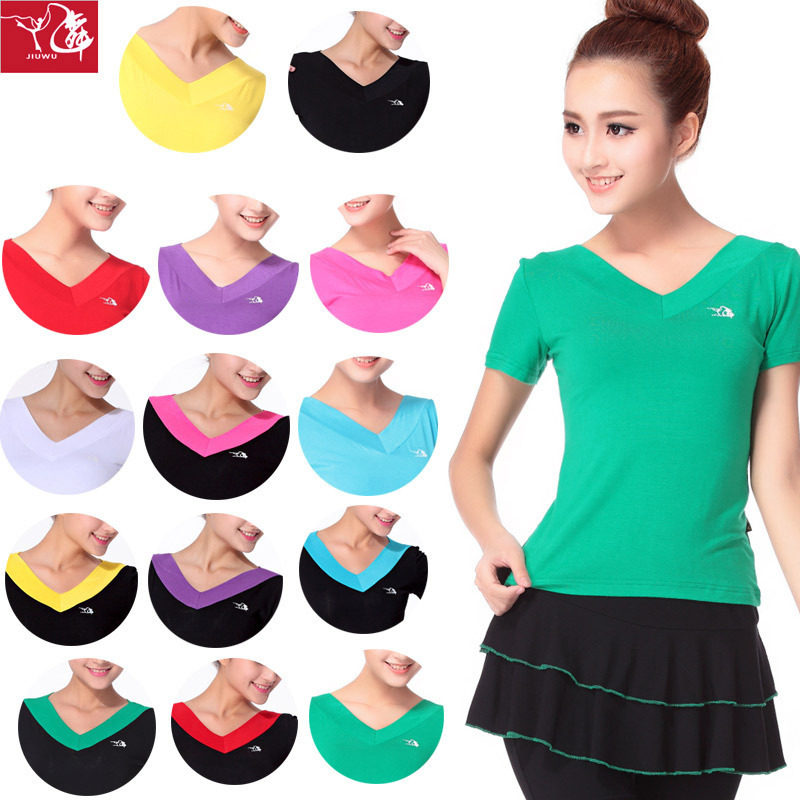 九舞夏舞蹈上衣V领短袖显瘦女练功2026新款广场舞上装跳舞表演服