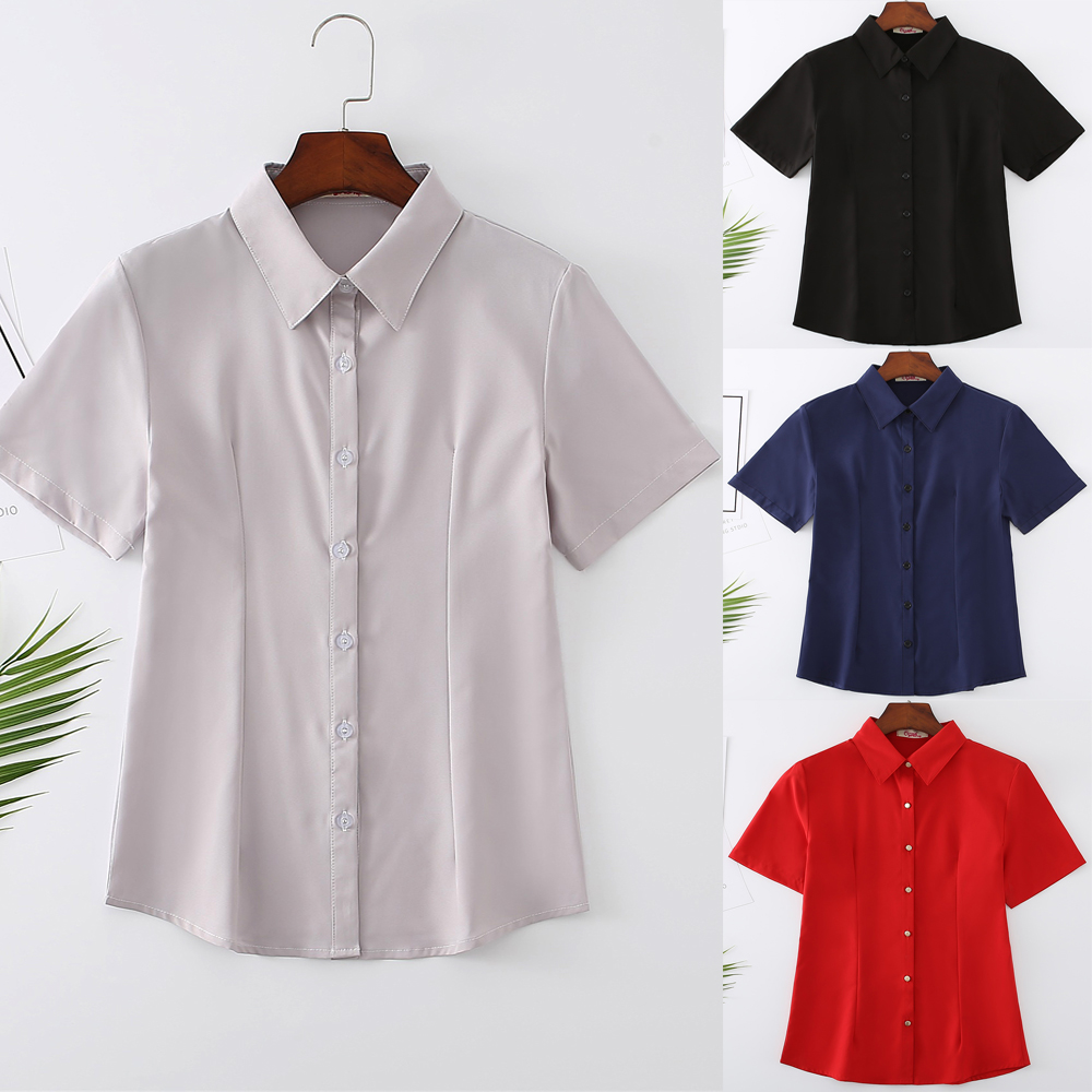 大码工作服女式短袖黑衬衫