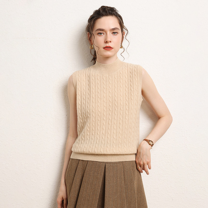 baby小山羊绒女士无袖绞花半羊绒衫