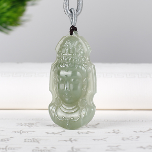 天然和田玉晴水绿观音吊坠男女士款 玉石项链玉佩挂件玉坠护身符