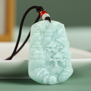 翡翠A货山水玉牌吊坠挂件玉坠