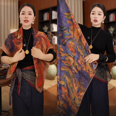 梵高油画双面时尚女方巾女春夏季