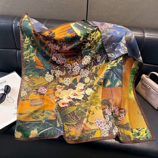 飞花令新款时尚百搭丝绒棉双面异色90方巾围巾女披肩文艺优雅气质