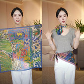 童趣新款 高级感复古围巾女天丝棉68方巾时尚 百搭舒适丝巾丛林幻彩