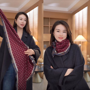 韩版复古波点三角巾深红色印花时尚搭配围巾披肩夏季装饰2025新款