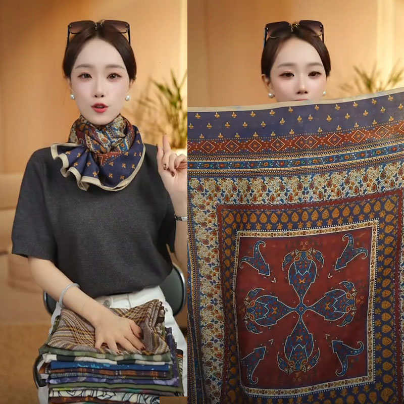 叙蓝85*85时尚百搭双面异色方巾