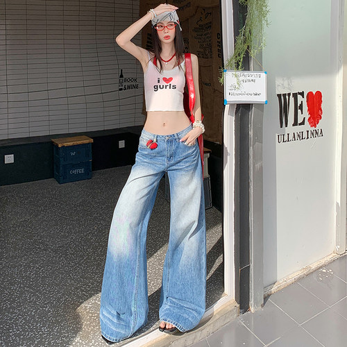 ｜XSD 【新品】！2026夏季｜折痕做旧水洗牛仔裤新款拖地直筒阔腿