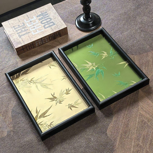 中式竹叶光影木质收纳托盘