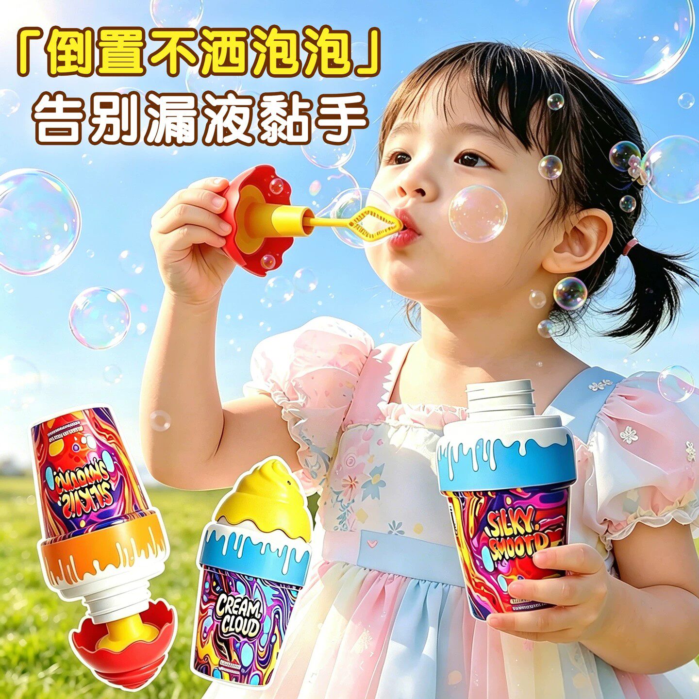 冰淇淋泡泡瓶不洒液宝宝倒置不撒泡泡水儿童手持户外吹泡泡玩具棒