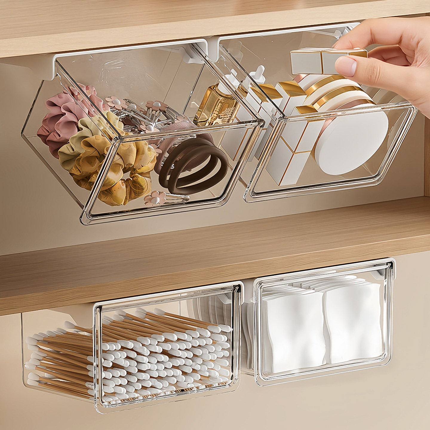 镜柜下抽屉式收纳盒卫生间化妆品收纳神器卸妆棉签口红透明置物架,收纳整理,镜柜收纳盒,淘宝优惠券,粉丝福利购,淘宝优惠卷