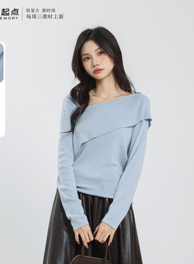 记忆的起点套头毛衣2025冬季新款百搭斜领针织打底上衣69GD50003D