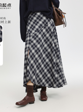 记忆的起点格纹半身长裙2025秋季新款不规则a字裙子69AQ65576W