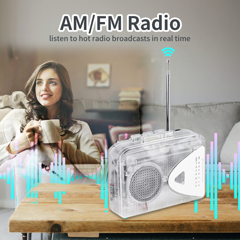 透明卡带机磁带机 FM/AM收音机磁带随身听外放喇叭立体声播放器