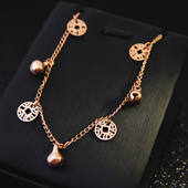 招财铜钱钛钢铃铛脚链女彩金2025新款 潮马年足链高级感不掉色转运