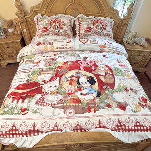 小狗马戏团lolita牛奶绒四件套保暖珊瑚绒床单被套洛丽塔床上用品