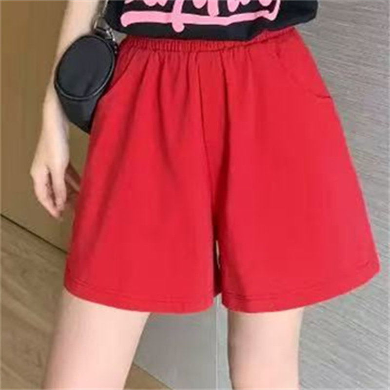 韩式高腰工装短裤女夏季宽松显瘦休闲直筒五分裤大红色多巴胺风,女装/女士精品,短裤,淘宝优惠券,粉丝福利购,淘宝优惠卷
