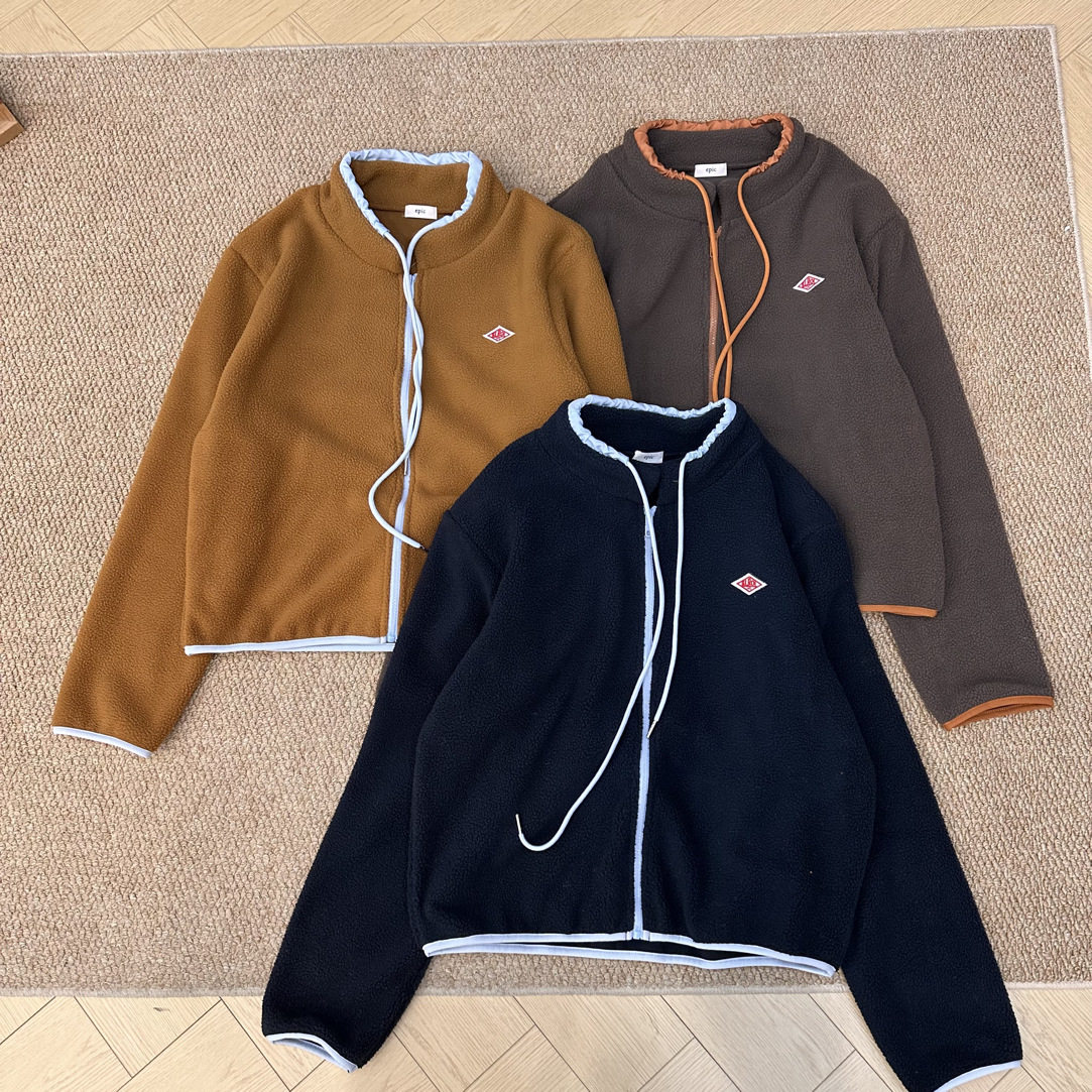 【方块抽绳领】外贸订单抽绳立领摇粒绒外套百搭显瘦保暖长袖外套