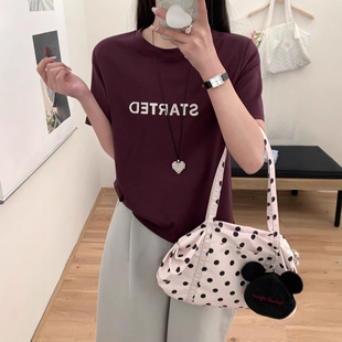 X237字母刺绣T恤女2026夏季韩系ins风简约时尚休闲百搭T恤女短袖